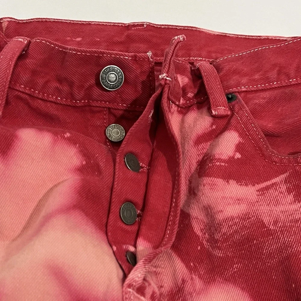 Levis 501 Custom Tie Dye Button Fly Jeans Pink Salmon Red Wash Pants Men 32x32